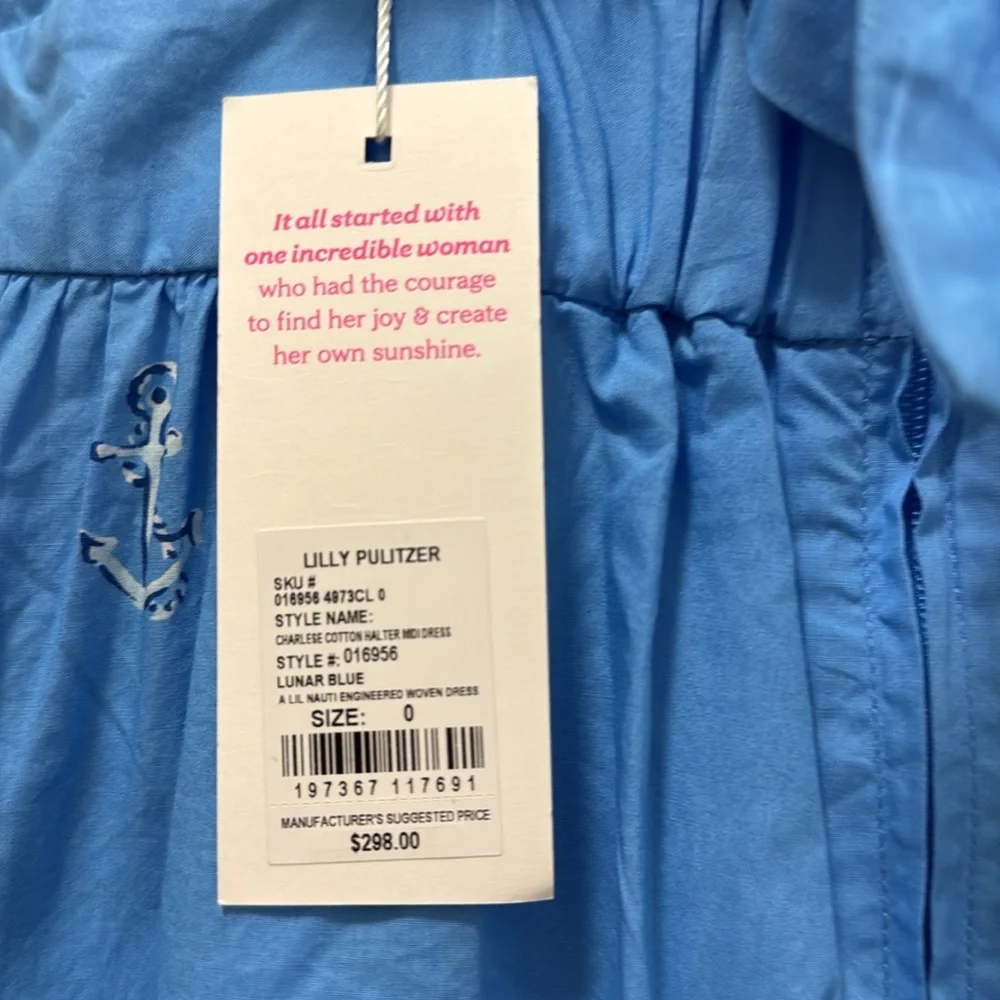 Lilly Pulitzer Charlese Cotton Halter Midi Dress Lunar Blue Womens Size 0 - Picture 10 of 15